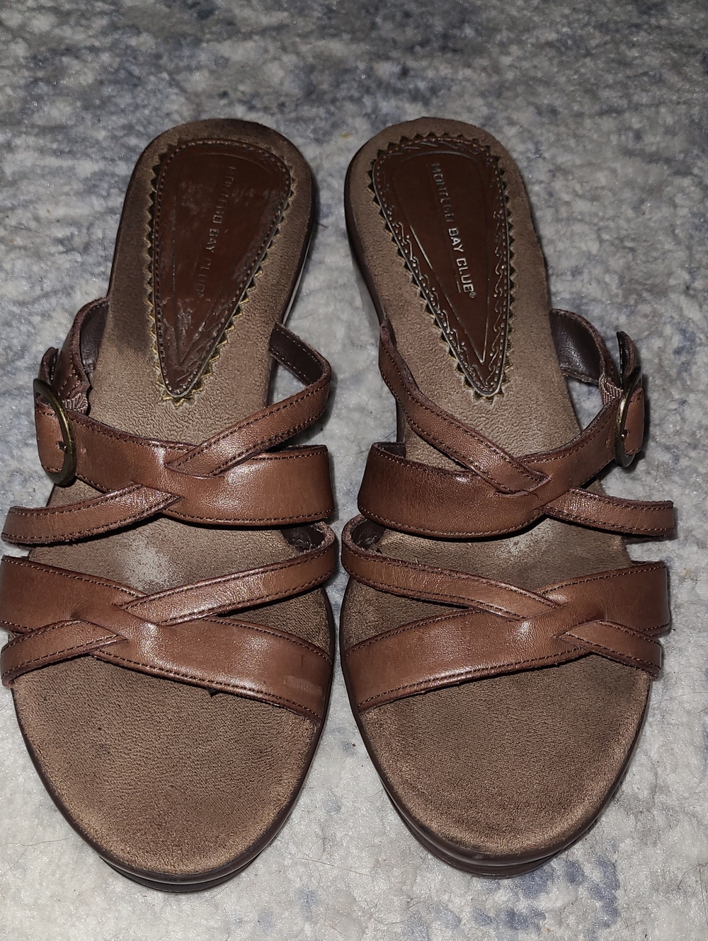 Montego Bay Club Brown Leather Strappy Slide Sandals